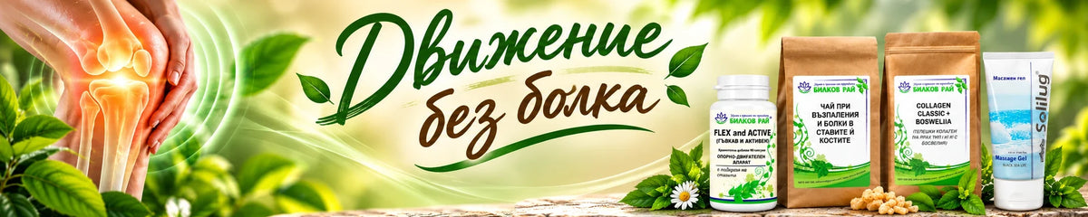 Движение без болка - Flex and Active, чай при болки в ставите, Collagen Classic + Boswellia и масажен гел с черноморска луга