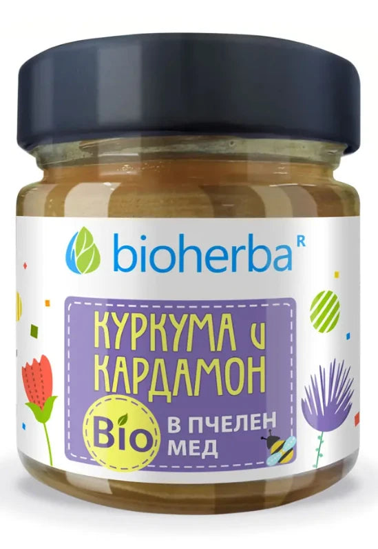 Куркума и кардамон в био пчелен мед, 280гр