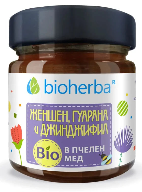 Женшен, гуарана и джинджифил в био пчелен мед, 280гр